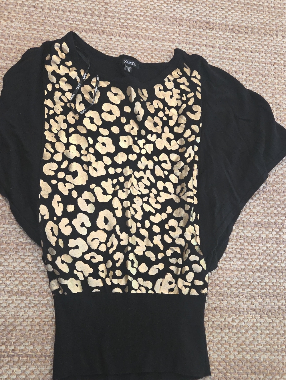 XOXO Black Sweatshirt with Gold Leopard Print Front Medium